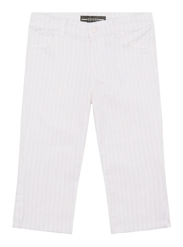 Kids Little Girl GUESS White Pink Stripe Denim Capri Pants 27