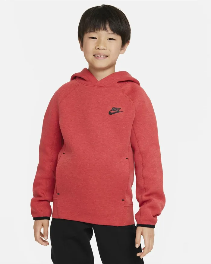 Kids Nike Hoodies And Sweatshirts Sportswear Tech Fleece Light University Red Heatherblack