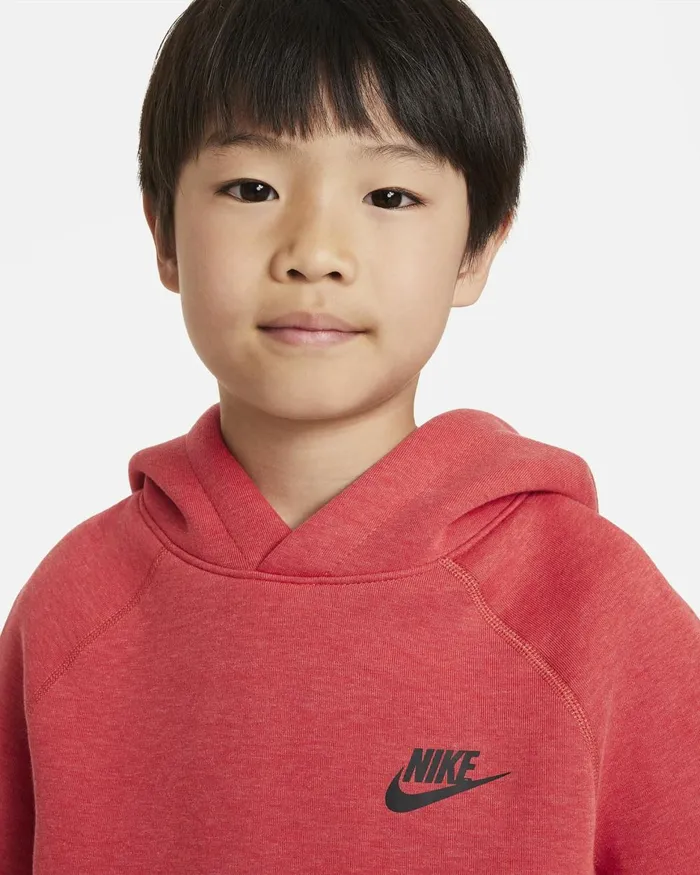 Kids Nike Hoodies And Sweatshirts Sportswear Tech Fleece Light University Red Heatherblack