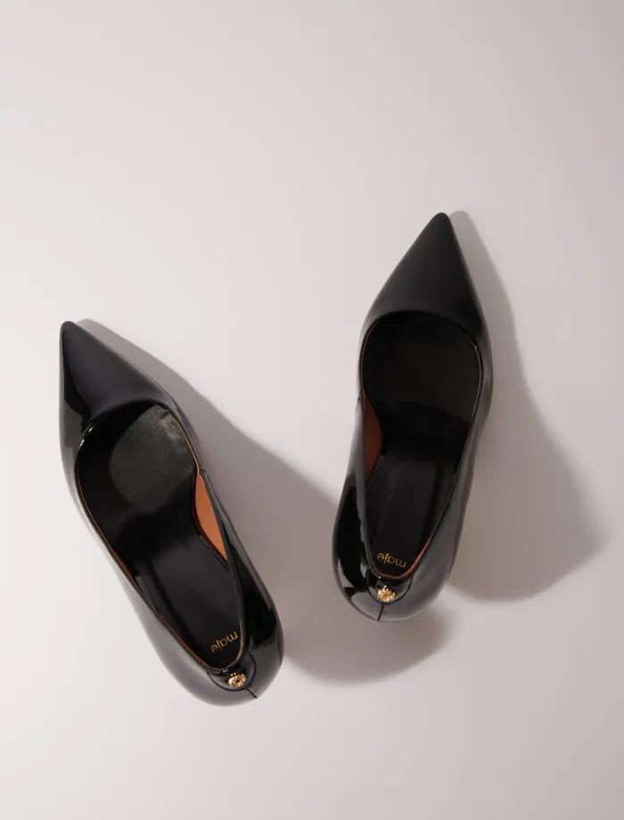 Kitten Heels Women Maje Leather Pumps With Pointed Toes Black