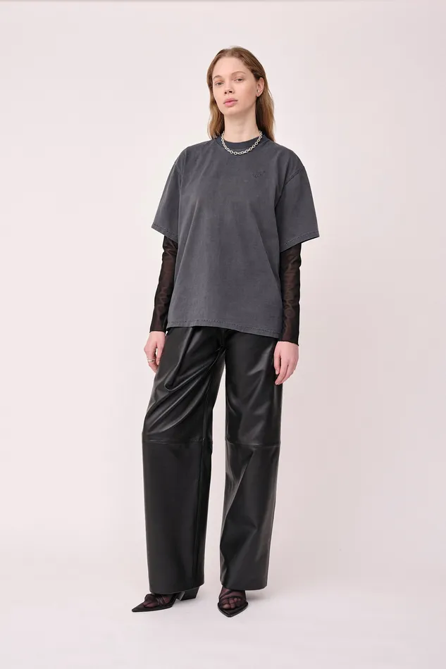 LA Print Fallen 8211 Washed Black Tops and Tshirts Wonhundred Women