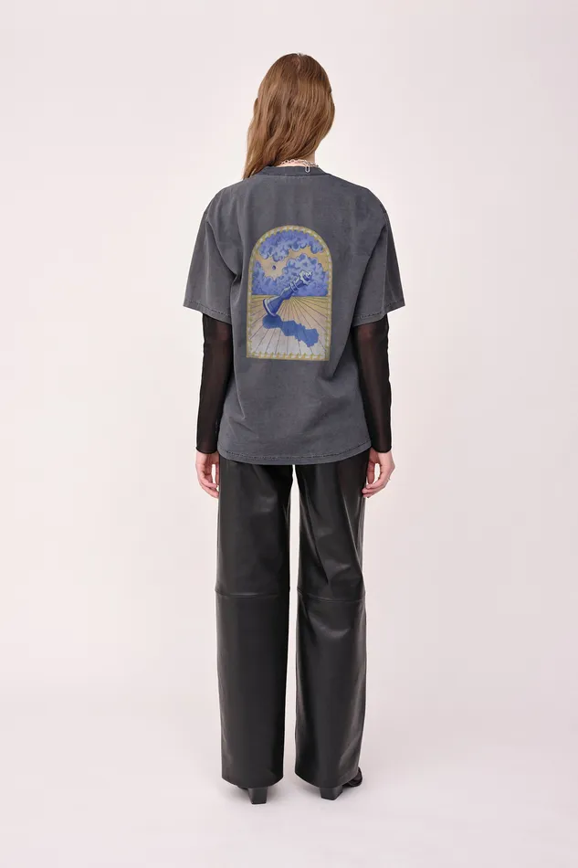 LA Print Fallen 8211 Washed Black Tops and Tshirts Wonhundred Women