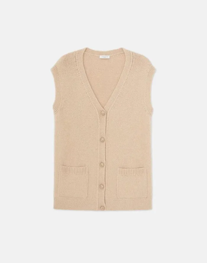 Lafayette 148 New York Camel Hair Chainette Button Sweater Vest Natural Ready To Wear Sweaters and Knits Lafayette 148 New York Camel Hair Chainette Button Sweater Vest Natural Ready To Wear Sweaters and Knits