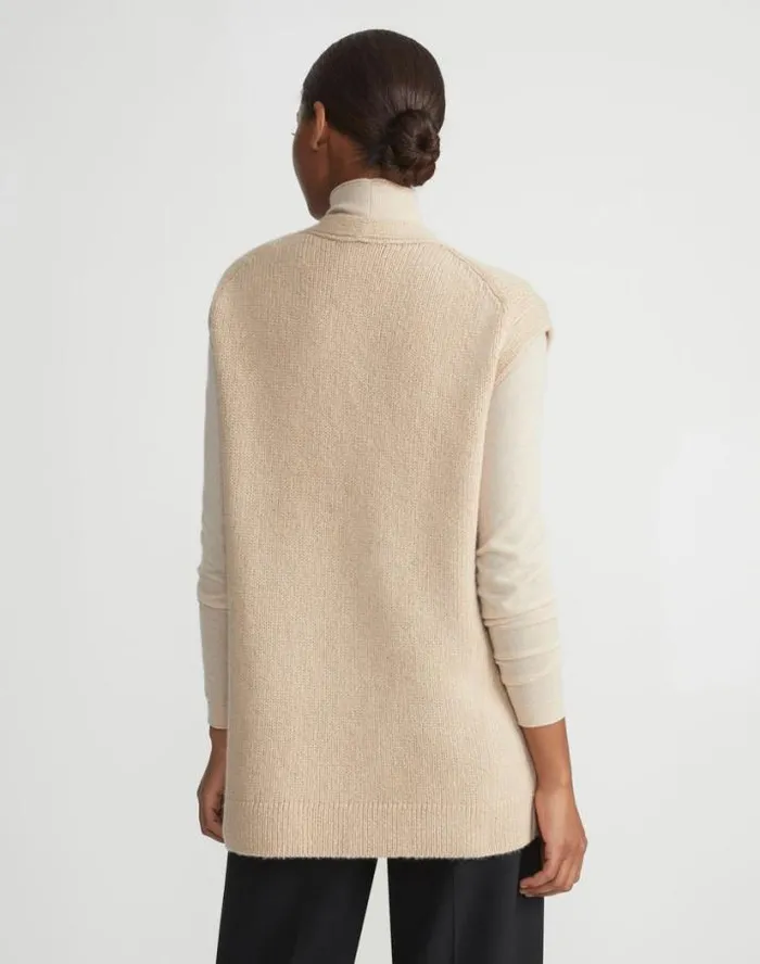 Lafayette 148 New York Camel Hair Chainette Button Sweater Vest Natural Ready To Wear Sweaters and Knits