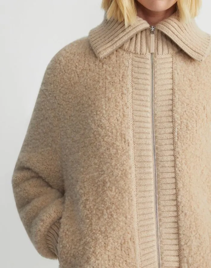 Lafayette 148 New York Camel HairSilk Boucl Collared Cardigan Natural Ready To Wear Sweaters and Knits