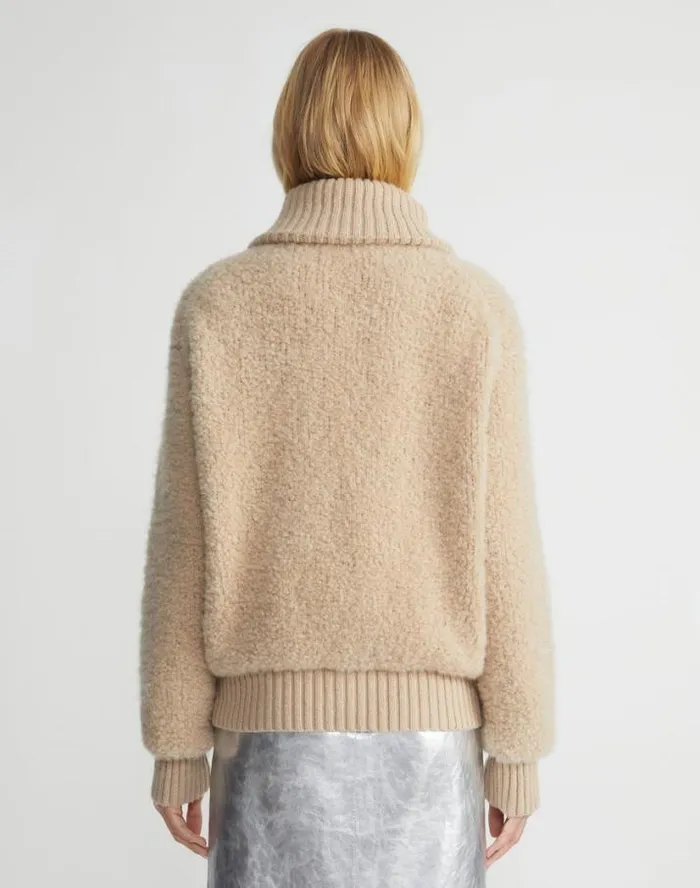 Lafayette 148 New York Camel HairSilk Boucl Collared Cardigan Natural Ready To Wear Sweaters and Knits