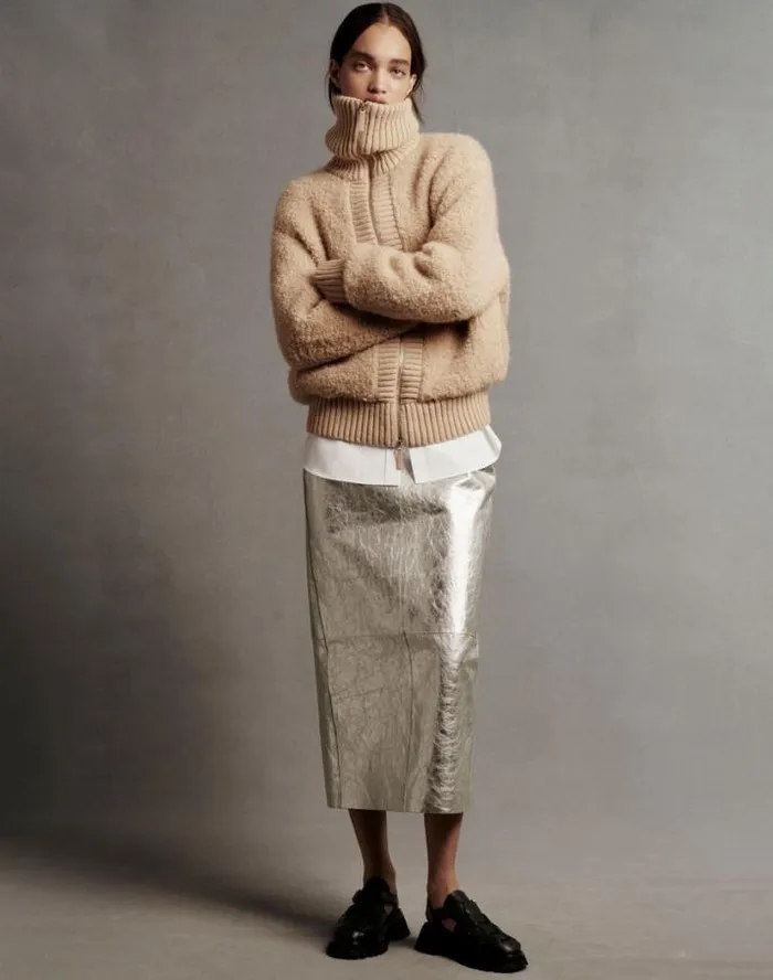 Lafayette 148 New York Camel HairSilk Boucl Collared Cardigan Natural Ready To Wear Sweaters and Knits