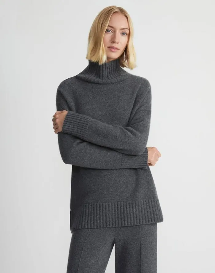 Lafayette 148 New York Cashmere Stand Collar Sweater Black Ready To Wear Sweaters and Knits