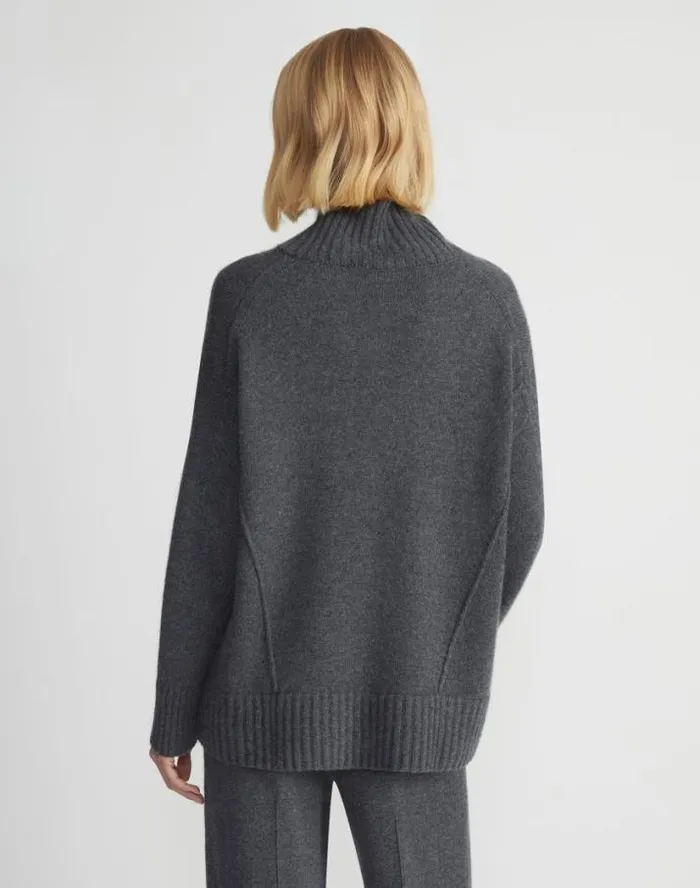 Lafayette 148 New York Cashmere Stand Collar Sweater Black Ready To Wear Sweaters and Knits
