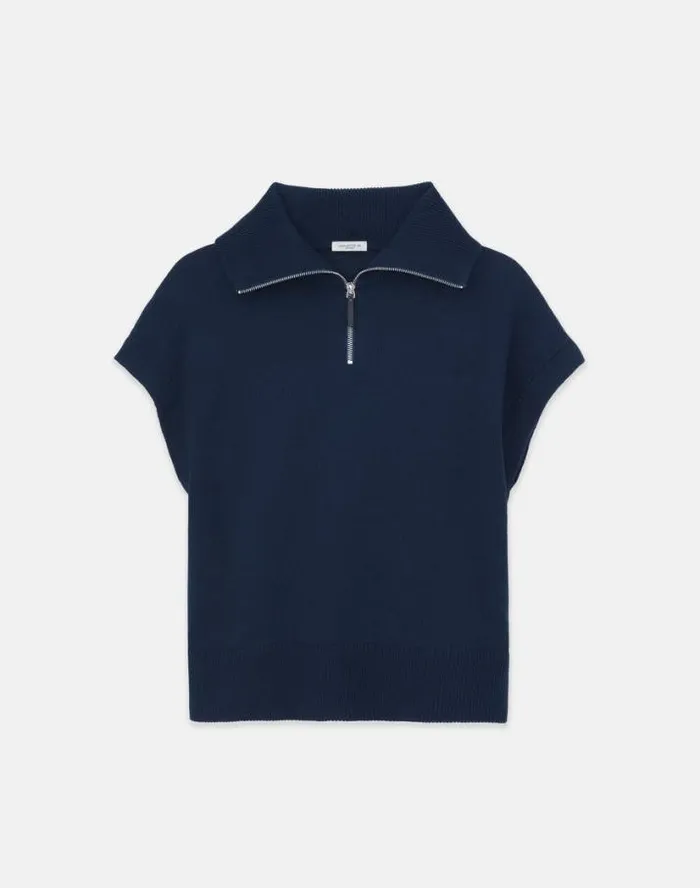 Lafayette 148 New York CottonSilk Tape Half Zip Sweater Midnight Blue Ready To Wear Sweaters and Knits Lafayette 148 New York CottonSilk Tape Half Zip Sweater Midnight Blue Ready To Wear Sweaters and Knits