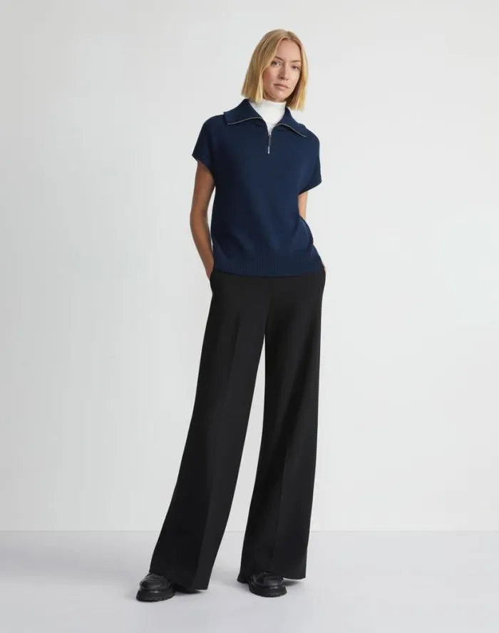 Lafayette 148 New York CottonSilk Tape Half Zip Sweater Midnight Blue Ready To Wear Sweaters and Knits