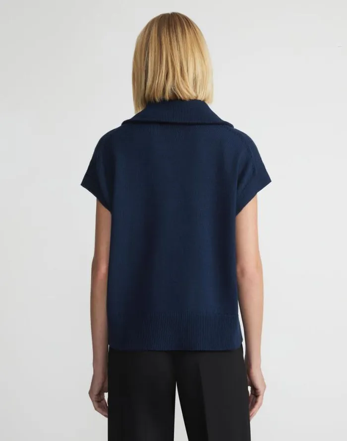 Lafayette 148 New York CottonSilk Tape Half Zip Sweater Midnight Blue Ready To Wear Sweaters and Knits