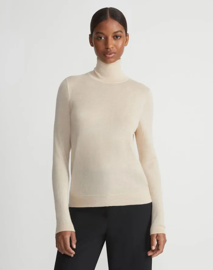 Lafayette 148 New York Fine Gauge Cashmere Stand Collar Sweater Pampas Plume Ready To Wear Sweaters and Knits