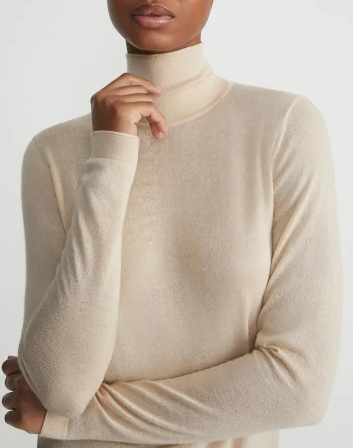 Lafayette 148 New York Fine Gauge Cashmere Stand Collar Sweater Pampas Plume Ready To Wear Sweaters and Knits