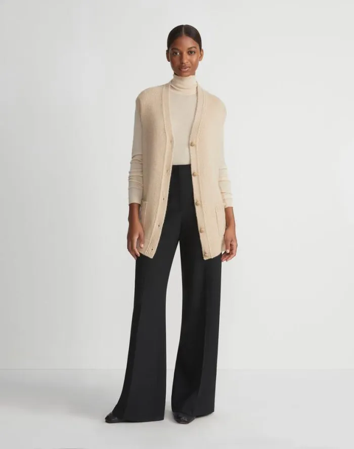 Lafayette 148 New York Fine Gauge Cashmere Stand Collar Sweater Pampas Plume Ready To Wear Sweaters and Knits