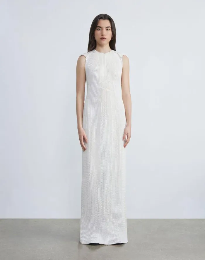 Lafayette 148 New York Finespun Voile Pleated Gown Deep Ivy Ready To Wear Dresses