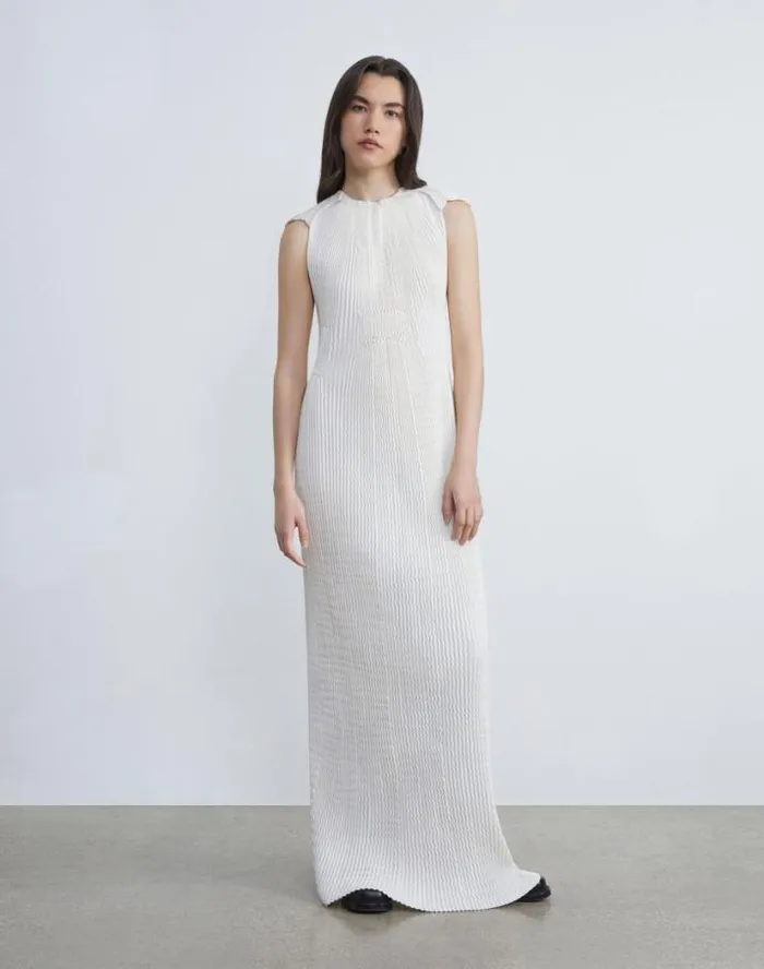 Lafayette 148 New York Finespun Voile Pleated Gown Deep Ivy Ready To Wear Dresses