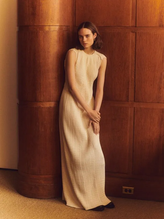 Lafayette 148 New York Finespun Voile Pleated Gown Deep Ivy Ready To Wear Dresses