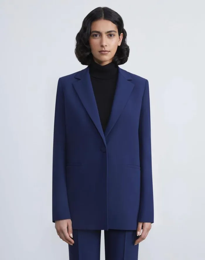 Lafayette 148 New York Finesse Crepe Blazer Midnight Blue Ready To Wear Jackets and Blazers