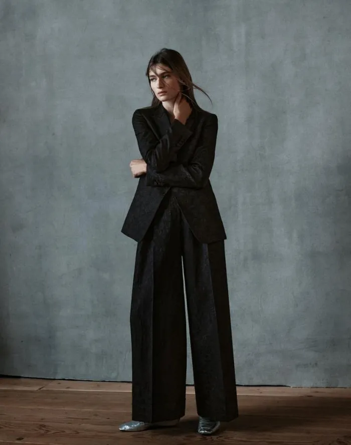Lafayette 148 New York Flora Bloom Jacquard WoolSilk Satin Lapel Blazer Black Ready To Wear Jackets and Blazers