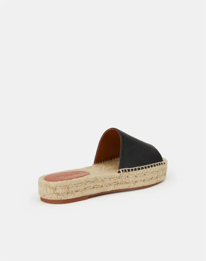 Lafayette 148 New York Grained Calfskin Leather Espadrille Slide Black Shoes Sandals