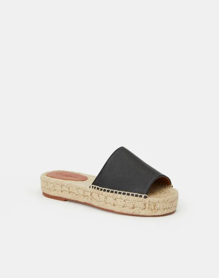 Lafayette 148 New York Grained Calfskin Leather Espadrille Slide Black Shoes Sandals