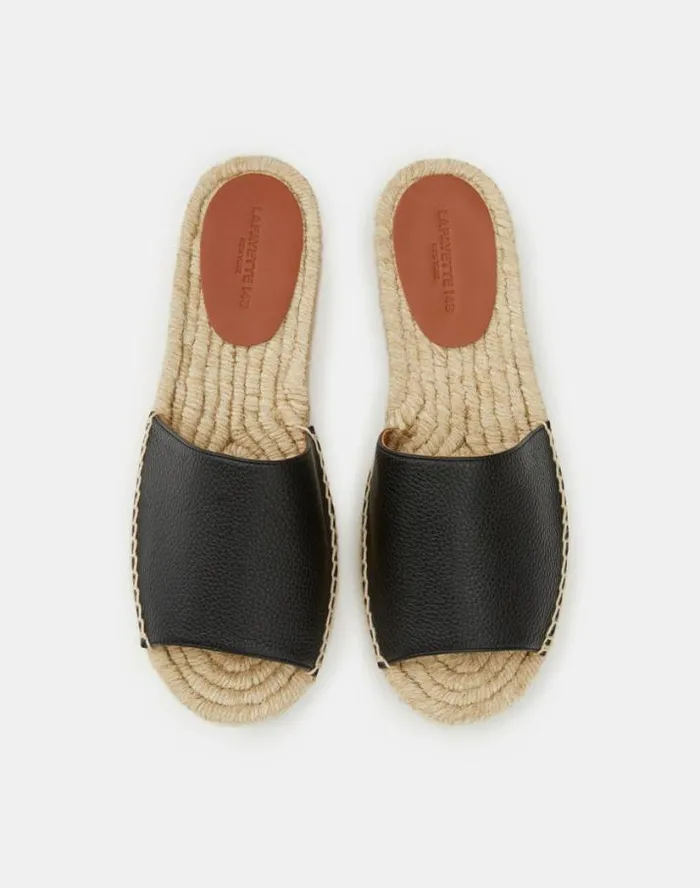 Lafayette 148 New York Grained Calfskin Leather Espadrille Slide Black Shoes Sandals