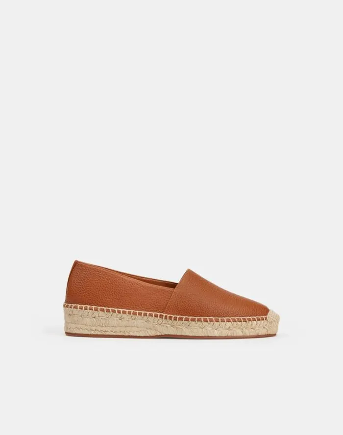 Lafayette 148 New York Grained Calfskin Leather SlipOn Espadrille Copper Shoes Ballets