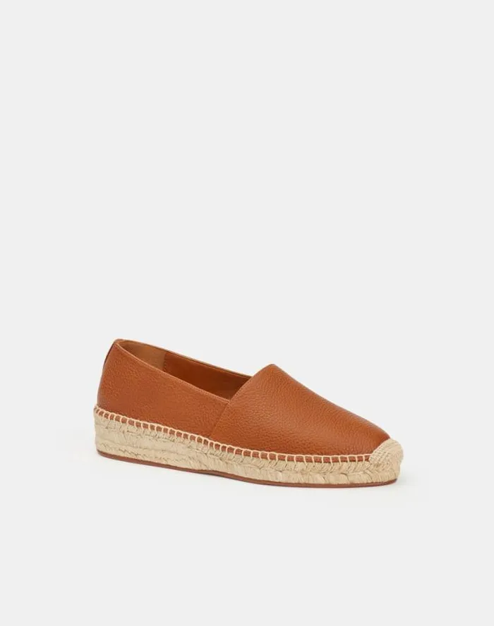 Lafayette 148 New York Grained Calfskin Leather SlipOn Espadrille Copper Shoes Ballets