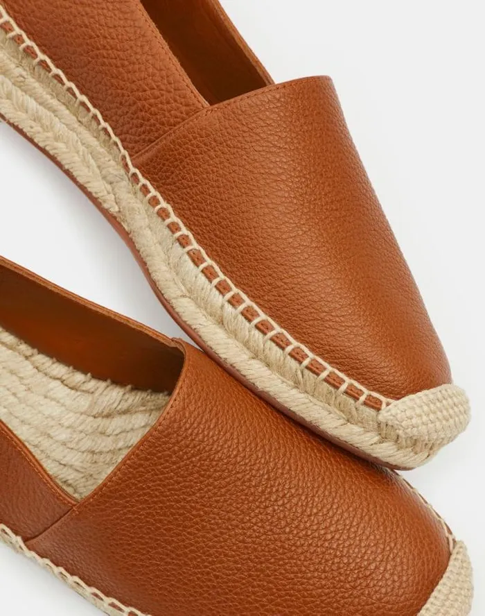 Lafayette 148 New York Grained Calfskin Leather SlipOn Espadrille Copper Shoes Ballets