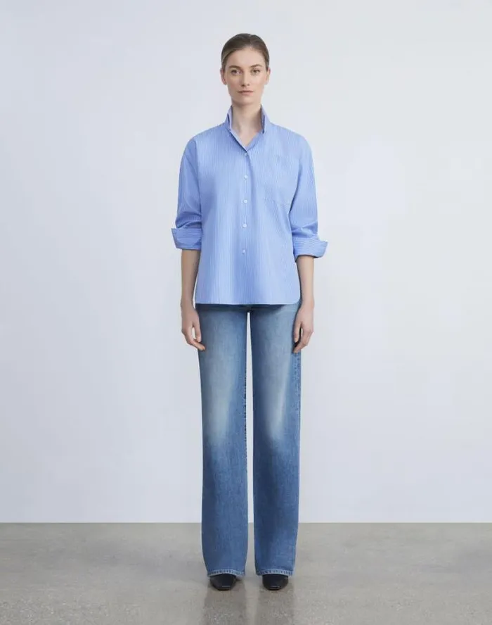 Lafayette 148 New York L148 Denim Wyckoff WideLeg Jean Faded Skyline Ready To Wear Pants and Shorts