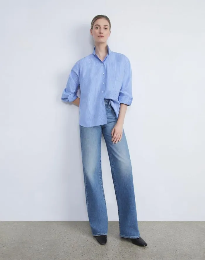 Lafayette 148 New York L148 Denim Wyckoff WideLeg Jean Faded Skyline Ready To Wear Pants and Shorts