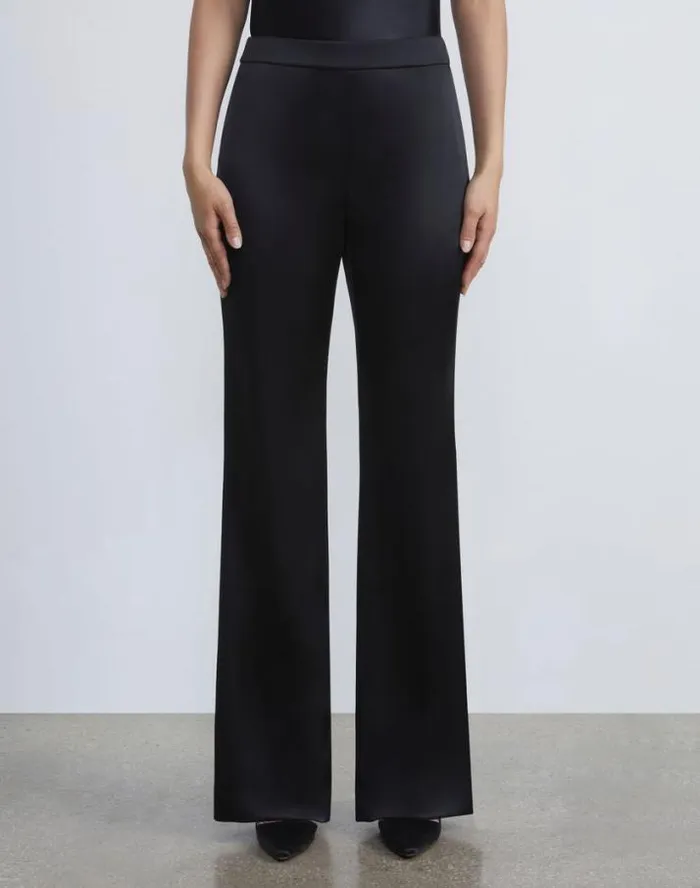 Lafayette 148 New York Satin Gates Side Zip Flared Pant Black Ready To Wear Pants and Shorts