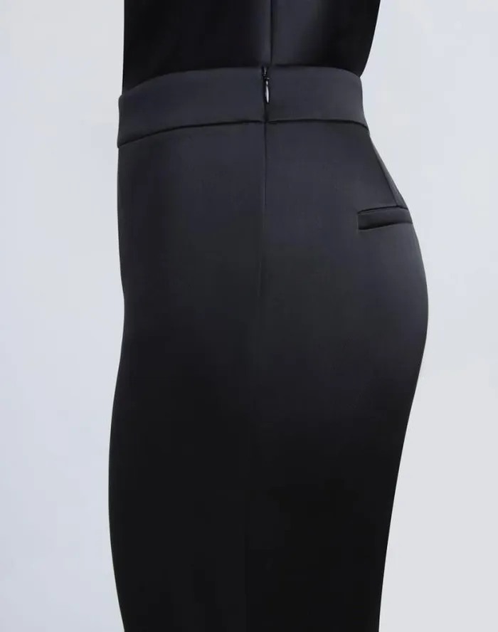 Lafayette 148 New York Satin Gates Side Zip Flared Pant Black Ready To Wear Pants and Shorts