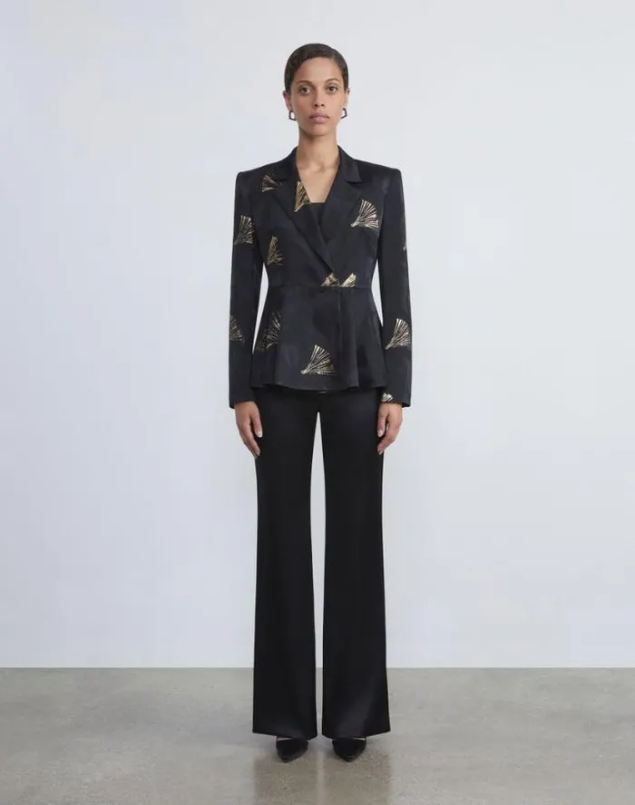 Lafayette 148 New York Satin Gates Side Zip Flared Pant Black Ready To Wear Pants and Shorts