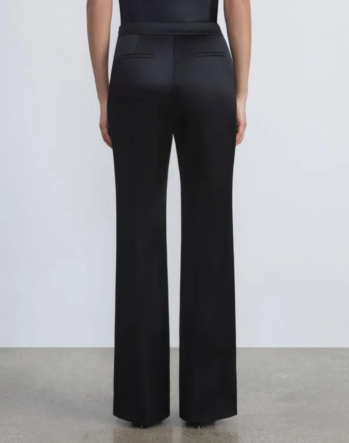 Lafayette 148 New York Satin Gates Side Zip Flared Pant Black Ready To Wear Pants and Shorts