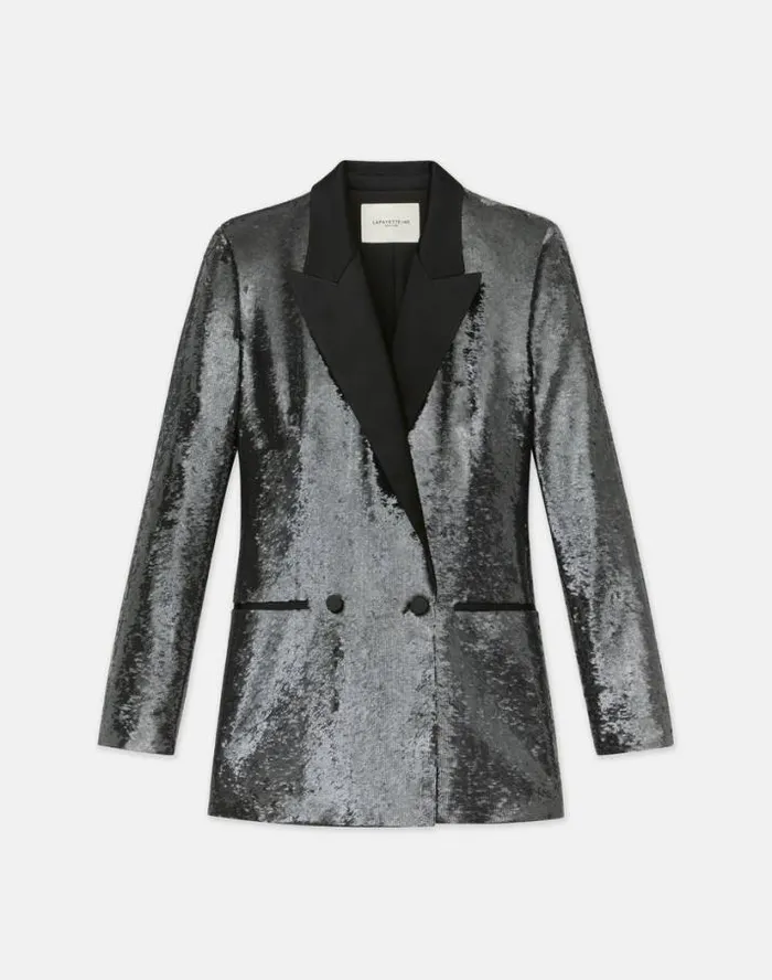 Lafayette 148 New York Sequin Chiffon Double Breasted Blazer Black Ready To Wear Jackets and Blazers Lafayette 148 New York Sequin Chiffon Double Breasted Blazer Black Ready To Wear Jackets and Blazers
