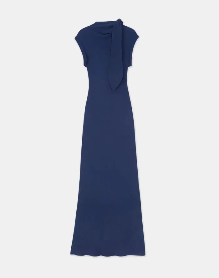 Lafayette 148 New York Silk Georgette Bias Scarf Gown Midnight Blue Ready To Wear Dresses