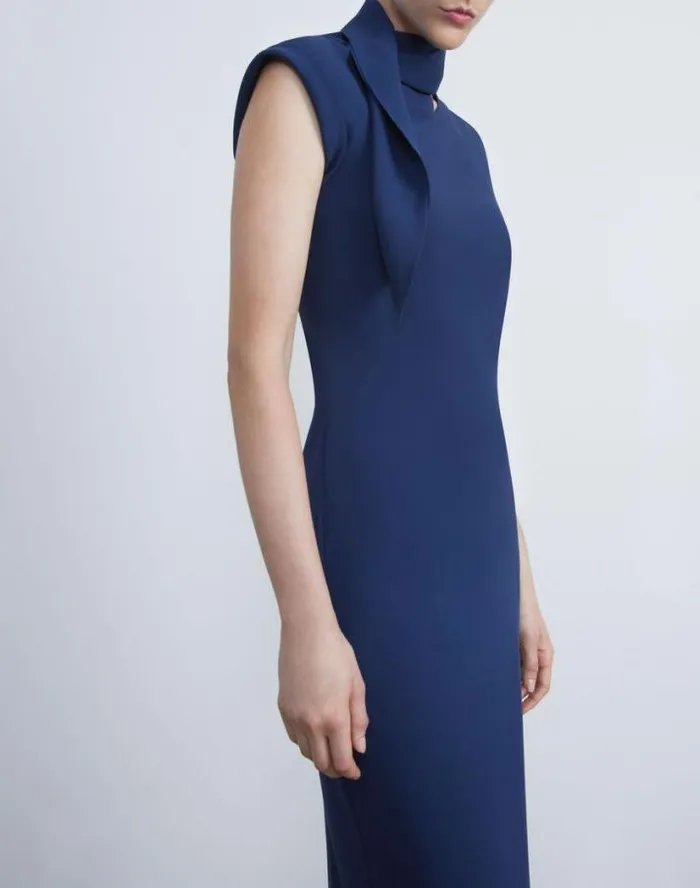 Lafayette 148 New York Silk Georgette Bias Scarf Gown Midnight Blue Ready To Wear Dresses