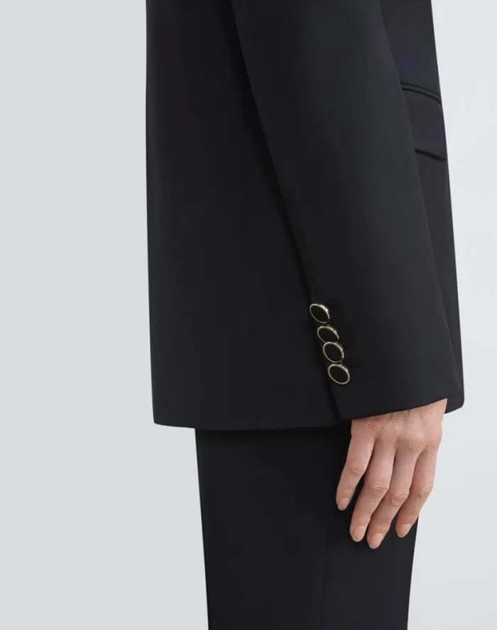 Lafayette 148 New York Stretch Virgin Wool Single Button Blazer Black Ready To Wear Jackets and Blazers