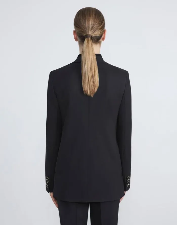 Lafayette 148 New York Stretch Virgin Wool Single Button Blazer Black Ready To Wear Jackets and Blazers
