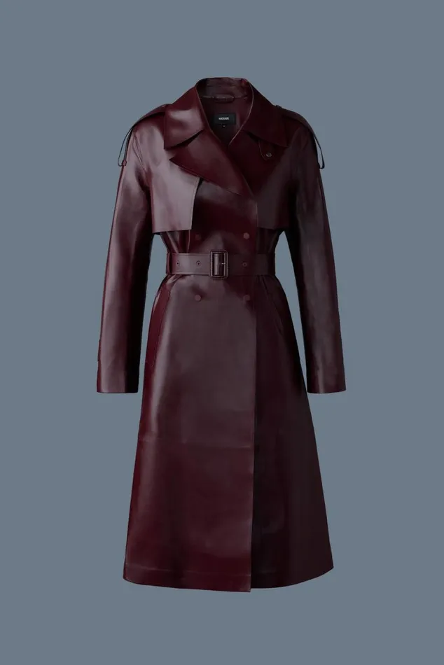 Leather Jackets Women Mackage CARMELA Leather Trench With Belt Garnet