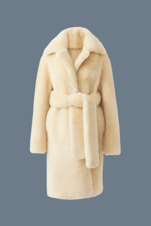 Leather Jackets Women Mackage ETIENNE Shearling Coat With Belt Ceramic