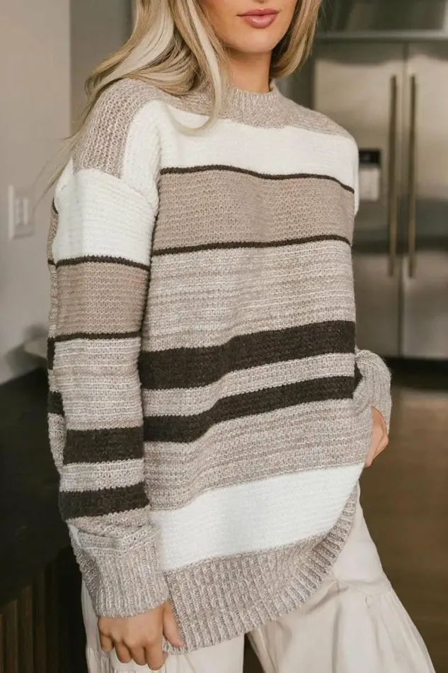 Lena Striped Sweater Oatmeal Women Bohme Tops