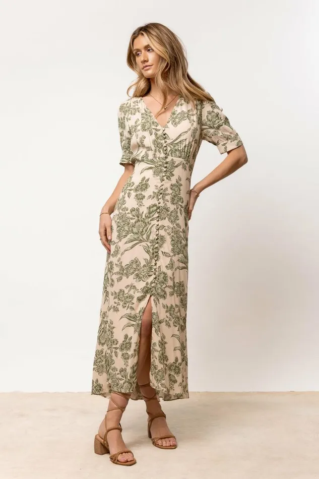 Lia Floral Midi Dress In Sage Sage Women Bohme Dresses
