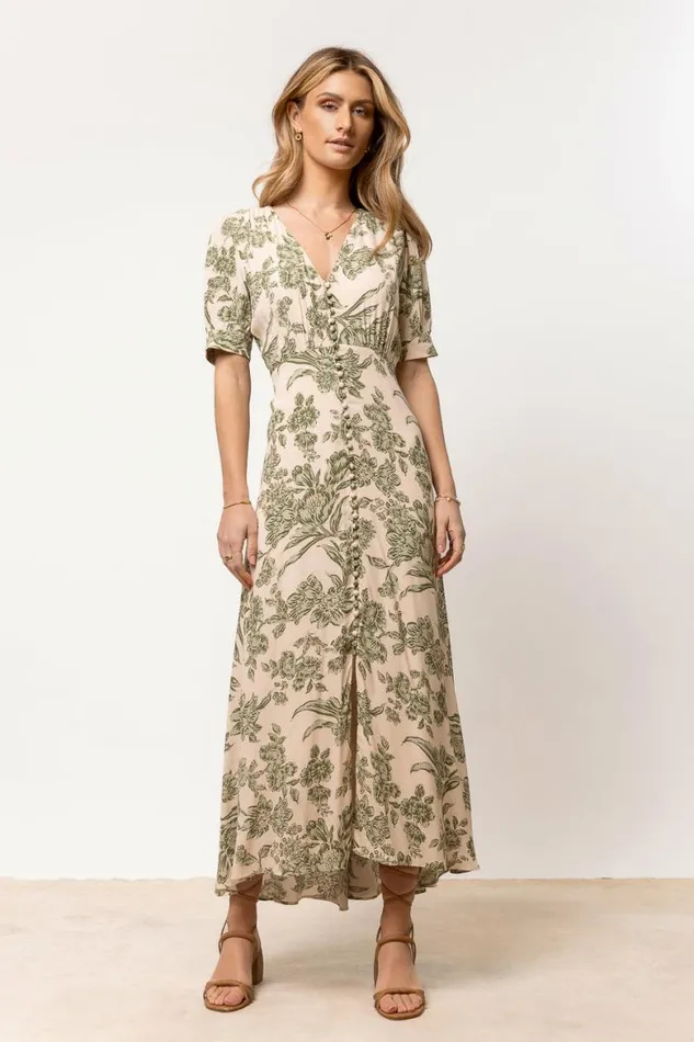 Lia Floral Midi Dress In Sage Sage Women Bohme Dresses