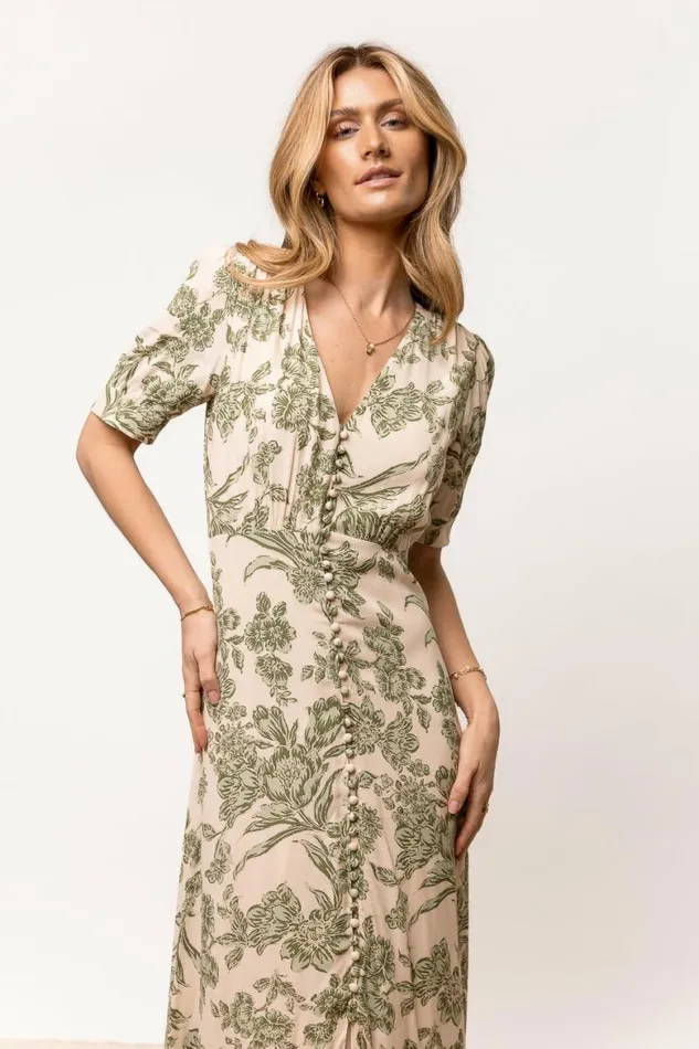 Lia Floral Midi Dress In Sage Sage Women Bohme Dresses