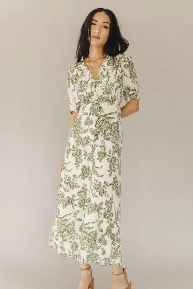 Lia Floral Midi Dress In Sage Sage Women Bohme Dresses