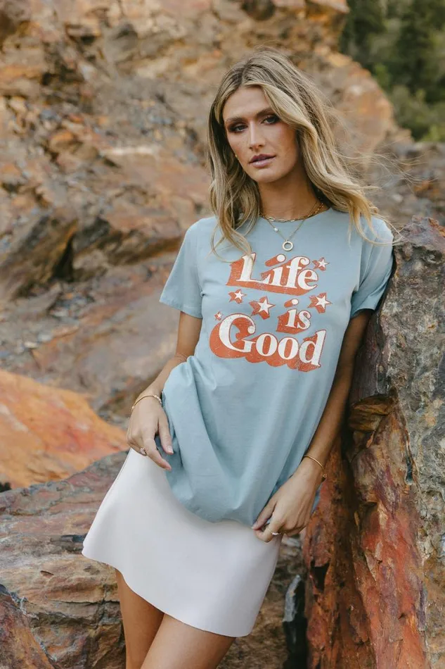 Life Is Good Graphic Tee 8211 FINAL SALE Blue Women Bohme Tees and Tanks