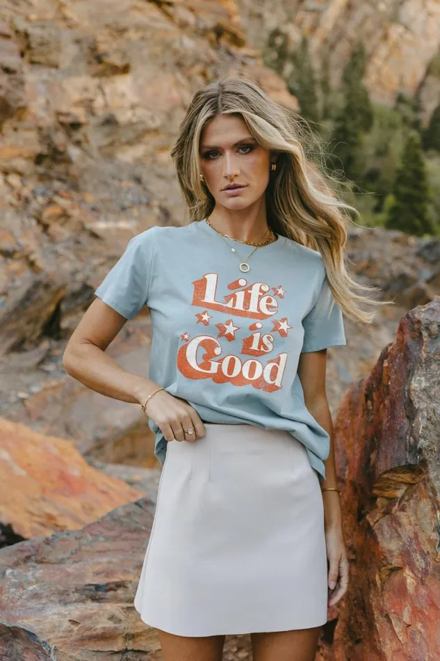 Life Is Good Graphic Tee 8211 FINAL SALE Blue Women Bohme Tees and Tanks